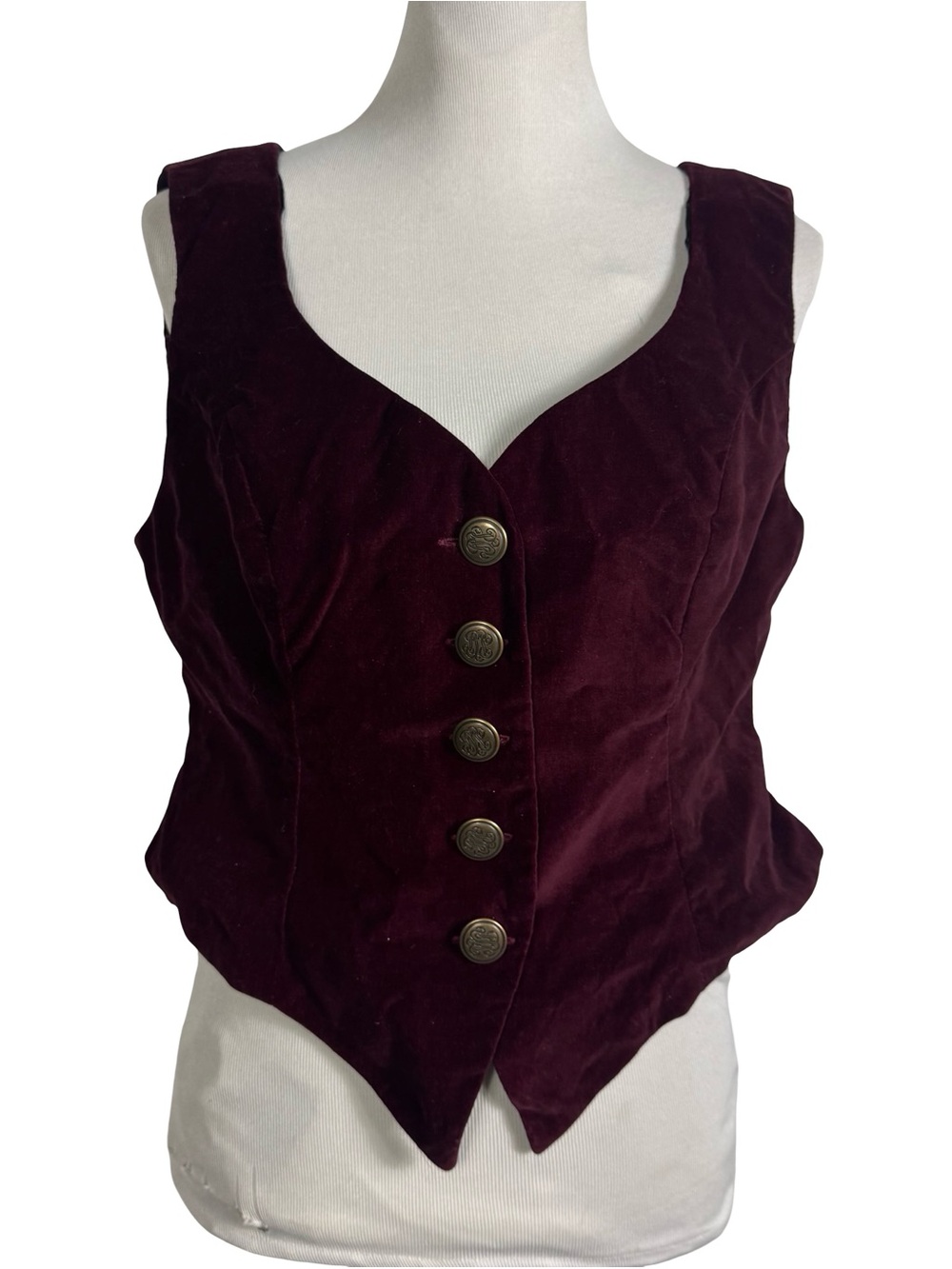 VTG Hopeless Romantic Victorian Whimsygoth Vest Gothic Fairy Boho Burgundy Sz M